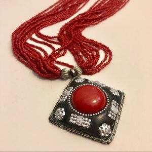 Red Beaded Necklace with Gorgeous Pendant